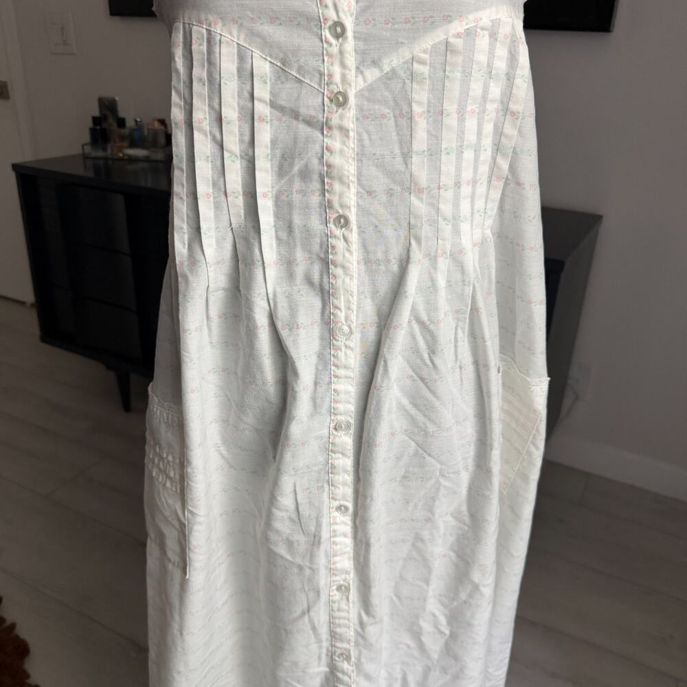 Vintage Ilise Stevens Cotton Nightgown Size Medium Cottagecore Floral White - Picture 4 of 8